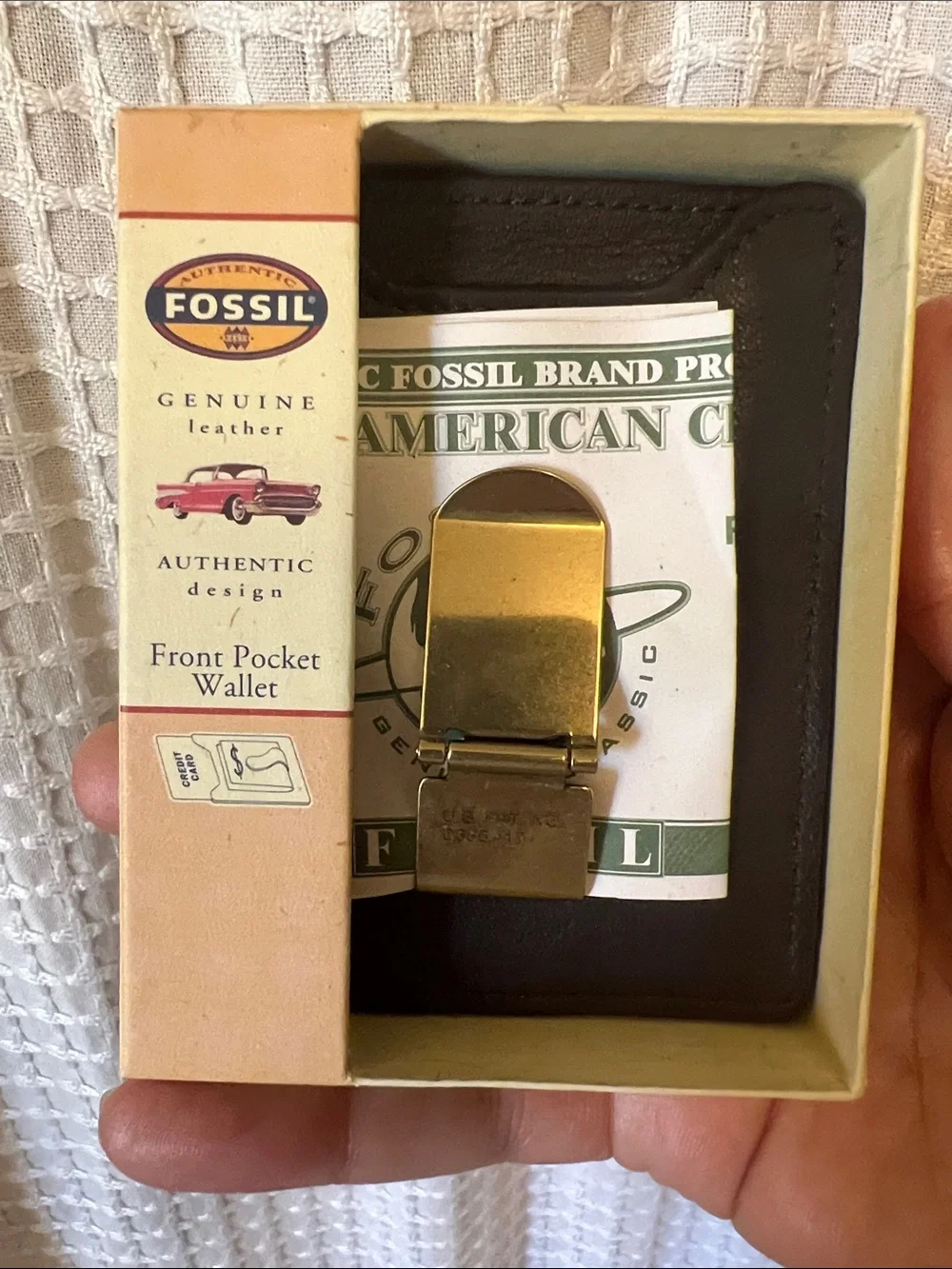 Fossil Black Leather Front Pocket Wallet with Gold Money Clip
